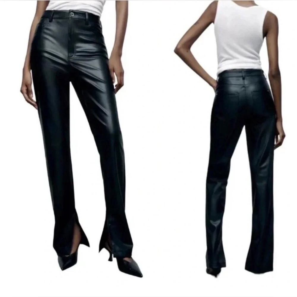 Zara Vegan leather Slim Flare Split Hem Pants